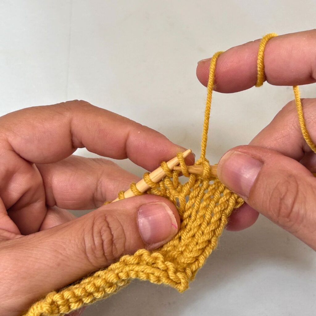 Introduce la aguja derecha en el nuevo loop que se forma en la aguja izquierda
