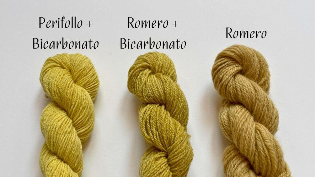 Madejas teñidas con romero y perifollo